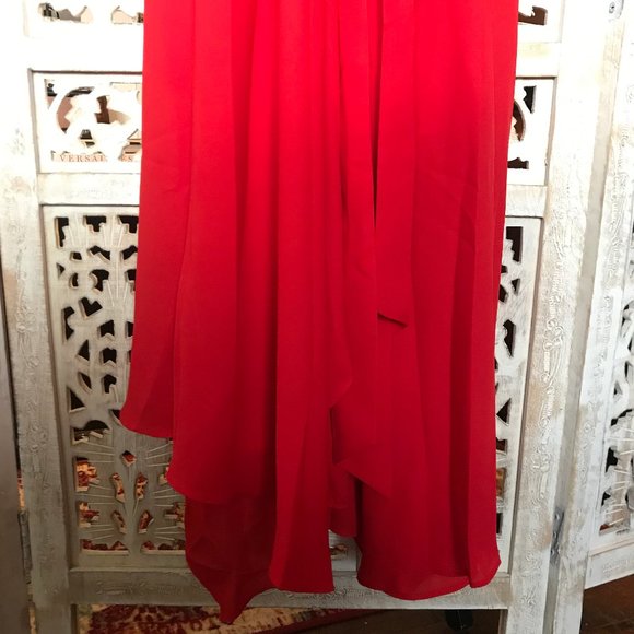 Likely Leilani Asymmetrical Chiffon Red Gown 2 - Picture 9 of 12
